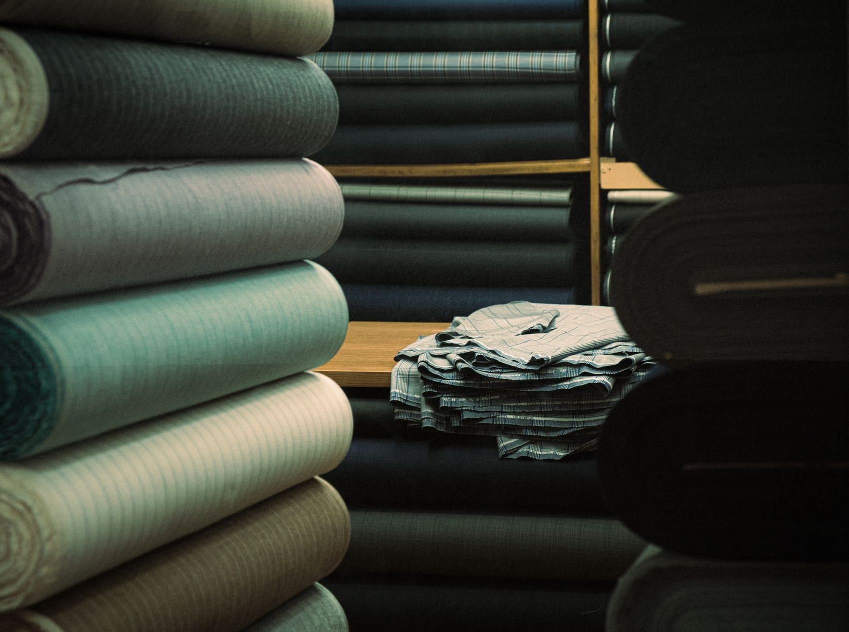 Tailoring workshop with fabric rolls