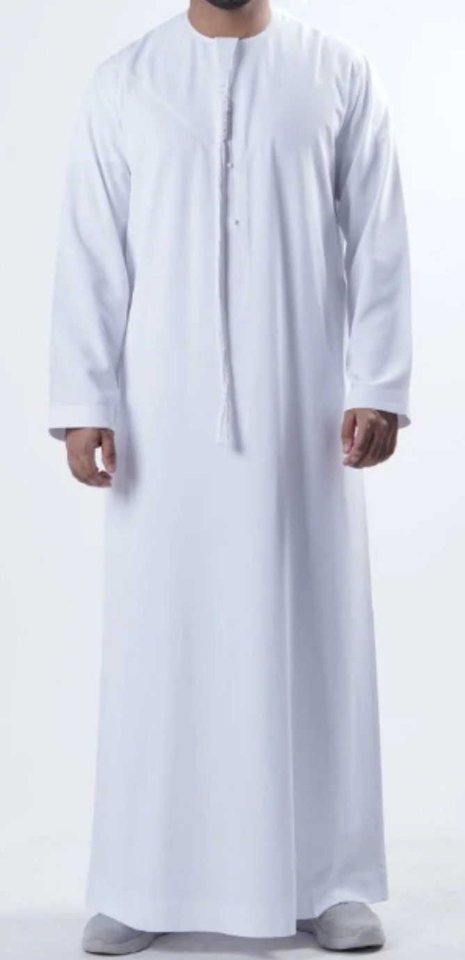 Made-to-measure white Qandora, full length